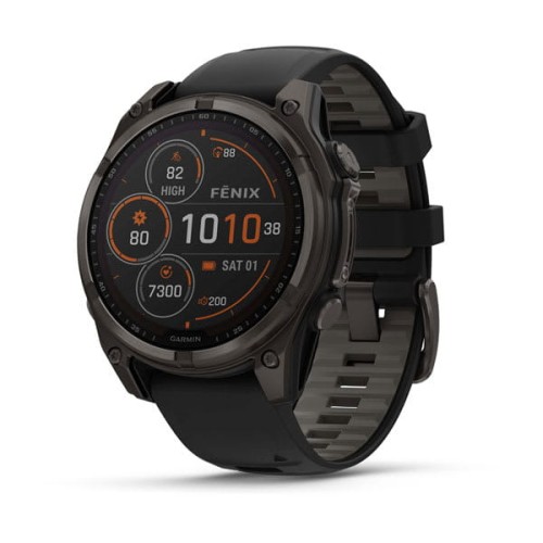 Garmin Fenix 8 47 mm Solar Sapphire Carbon grey DLC titanium z paskiem silikonowym w kolorze czarnym / Pebble grey [010-02906-11]